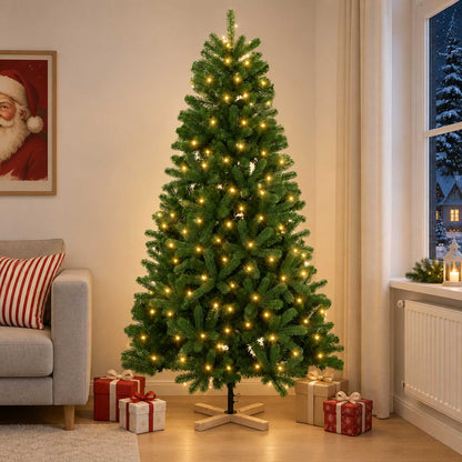 Artificial Christmas Tree 150 cm 150 LEDs Warm White PVC Green