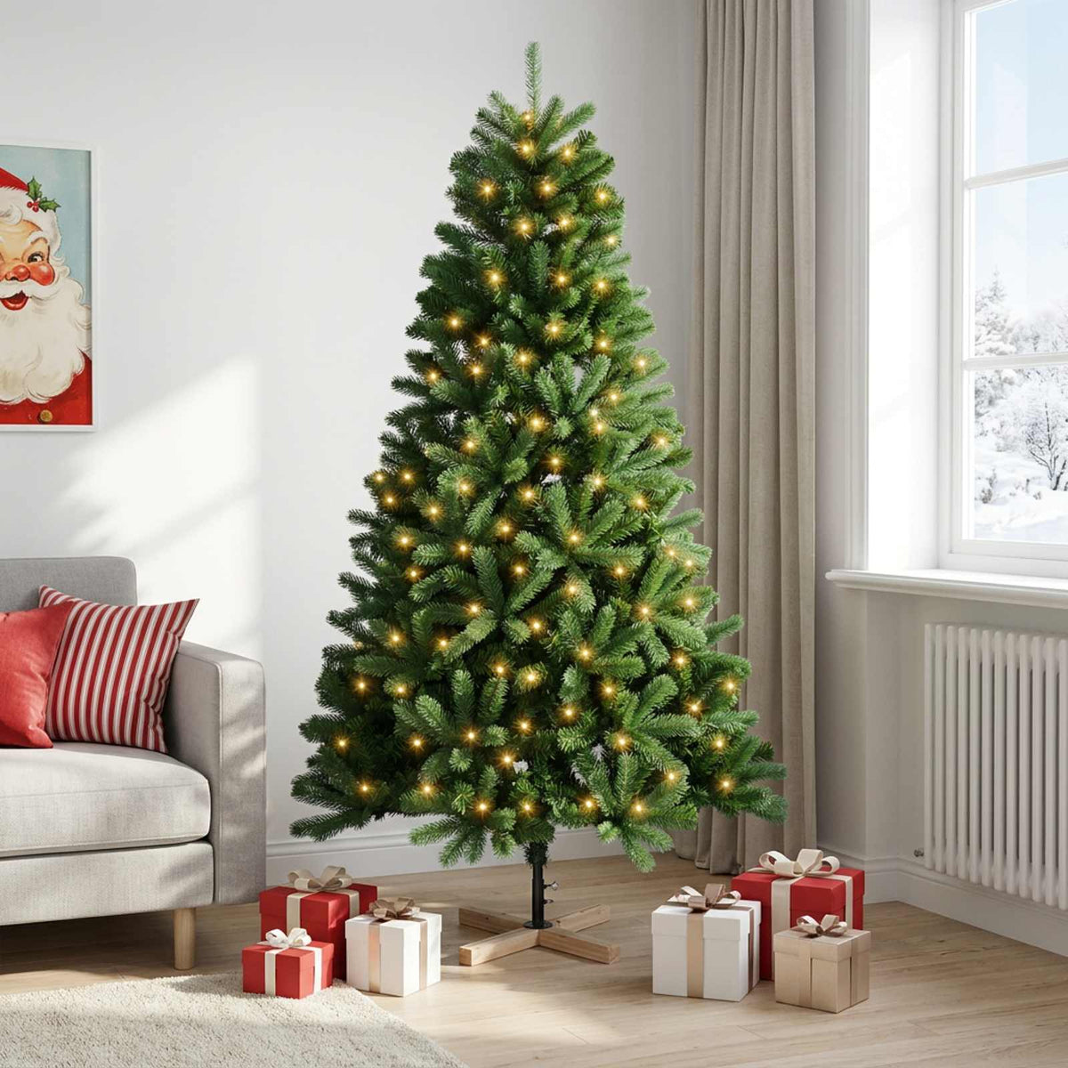 Artificial Christmas Tree 150 cm 150 LEDs Warm White PVC Green