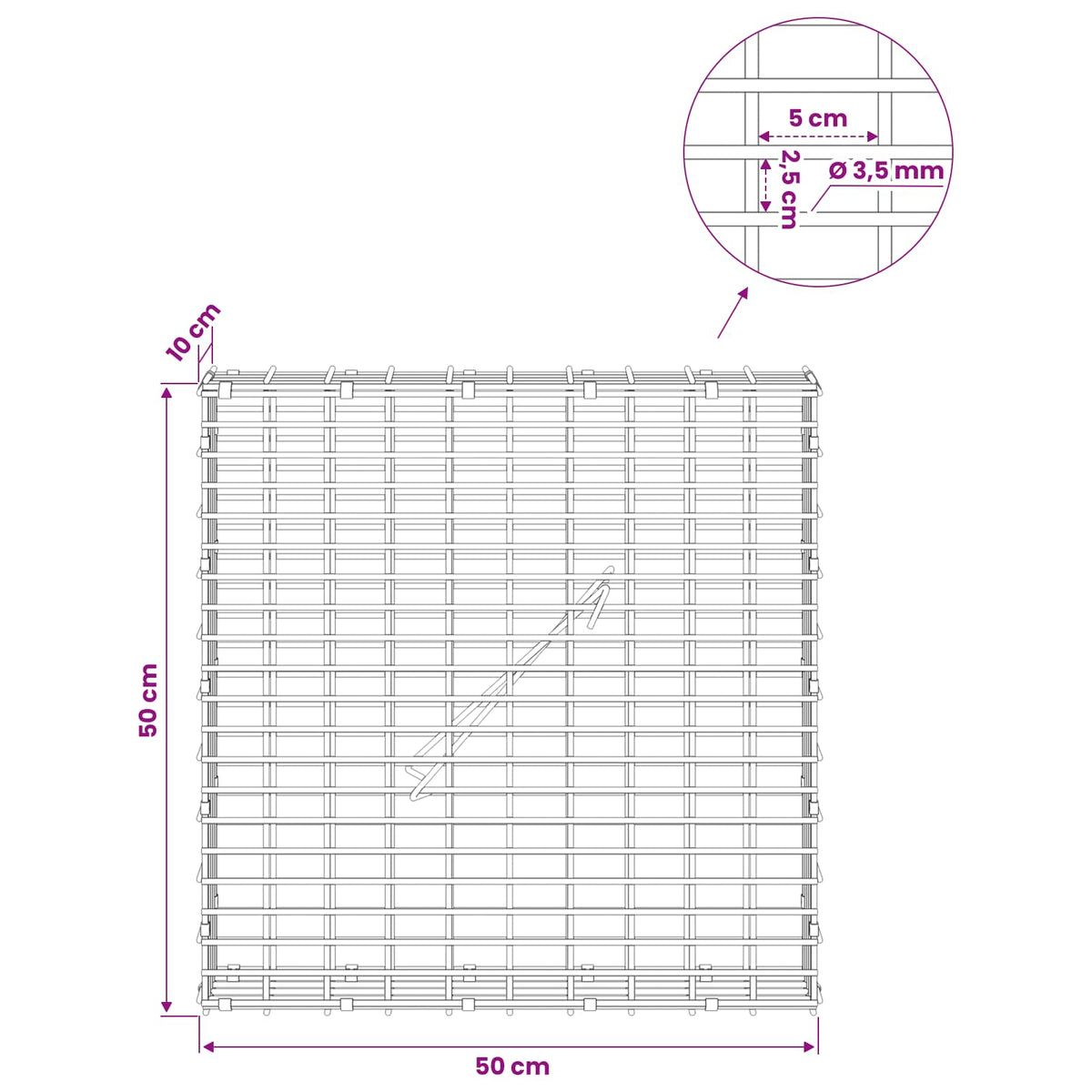 Gabion with 3.5 mm Wire and 5x2.5 cm Mesh 50x10x50 cm