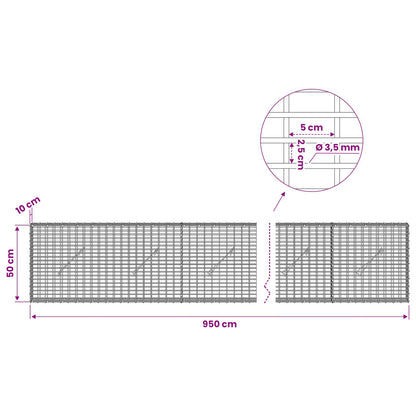 Gabion with 3.5 mm Wire and 5x2.5 cm Mesh 950x10x50 cm