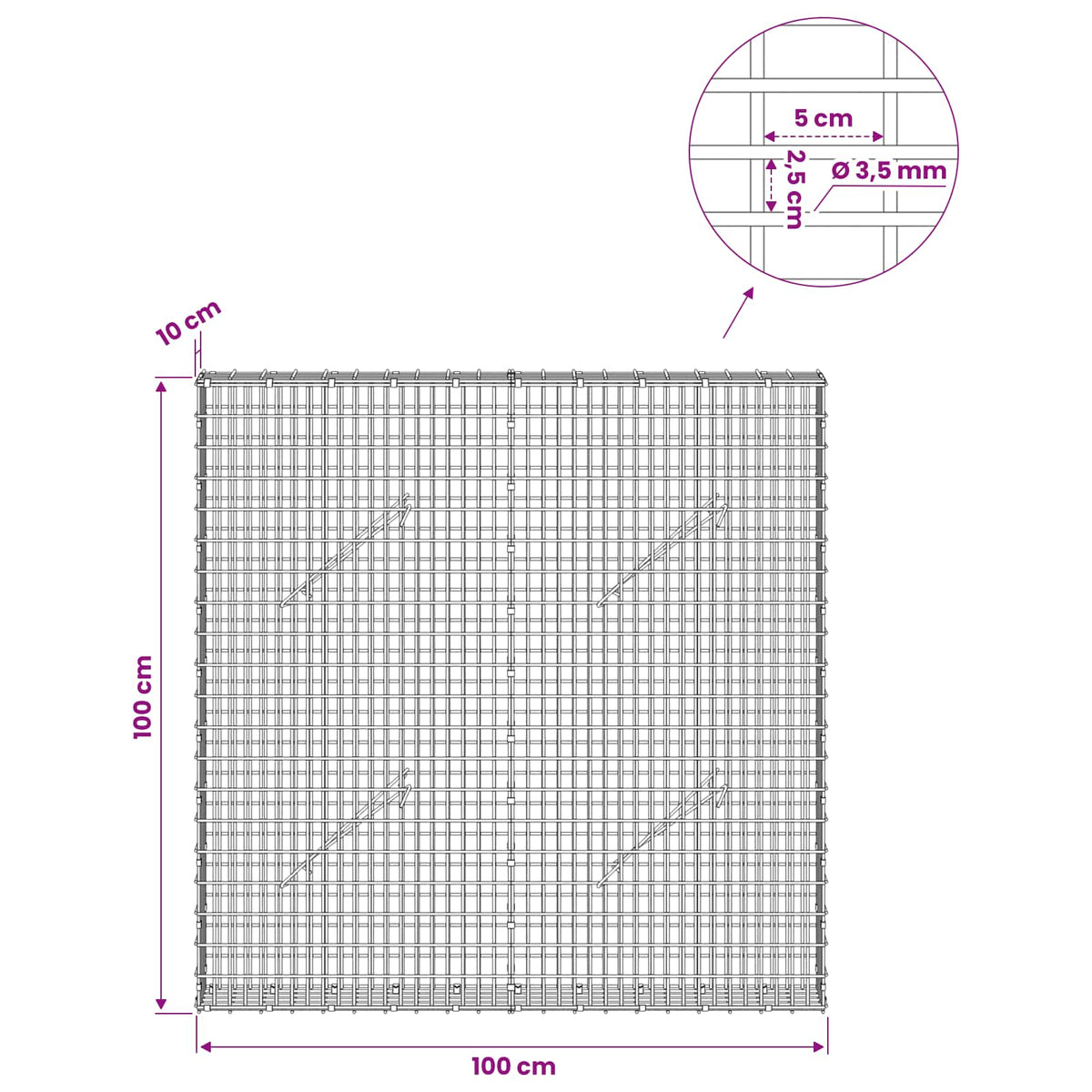 Gabion with 3.5 mm Wire and 5x2.5 cm Mesh 100x10x100 cm