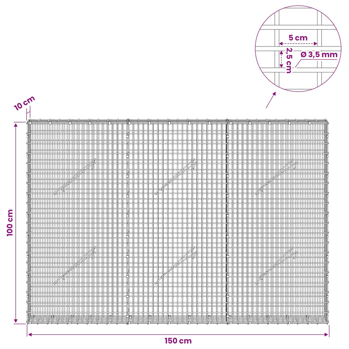 Gabion with 3.5 mm Wire and 5x2.5 cm Mesh 150x10x100 cm