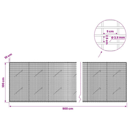 Gabion with 3.5 mm Wire and 5x2.5 cm Mesh 900x10x100 cm