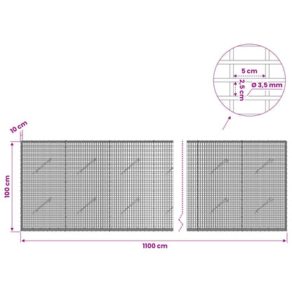 Gabion with 3.5 mm Wire and 5x2.5 cm Mesh 1100x10x100 cm