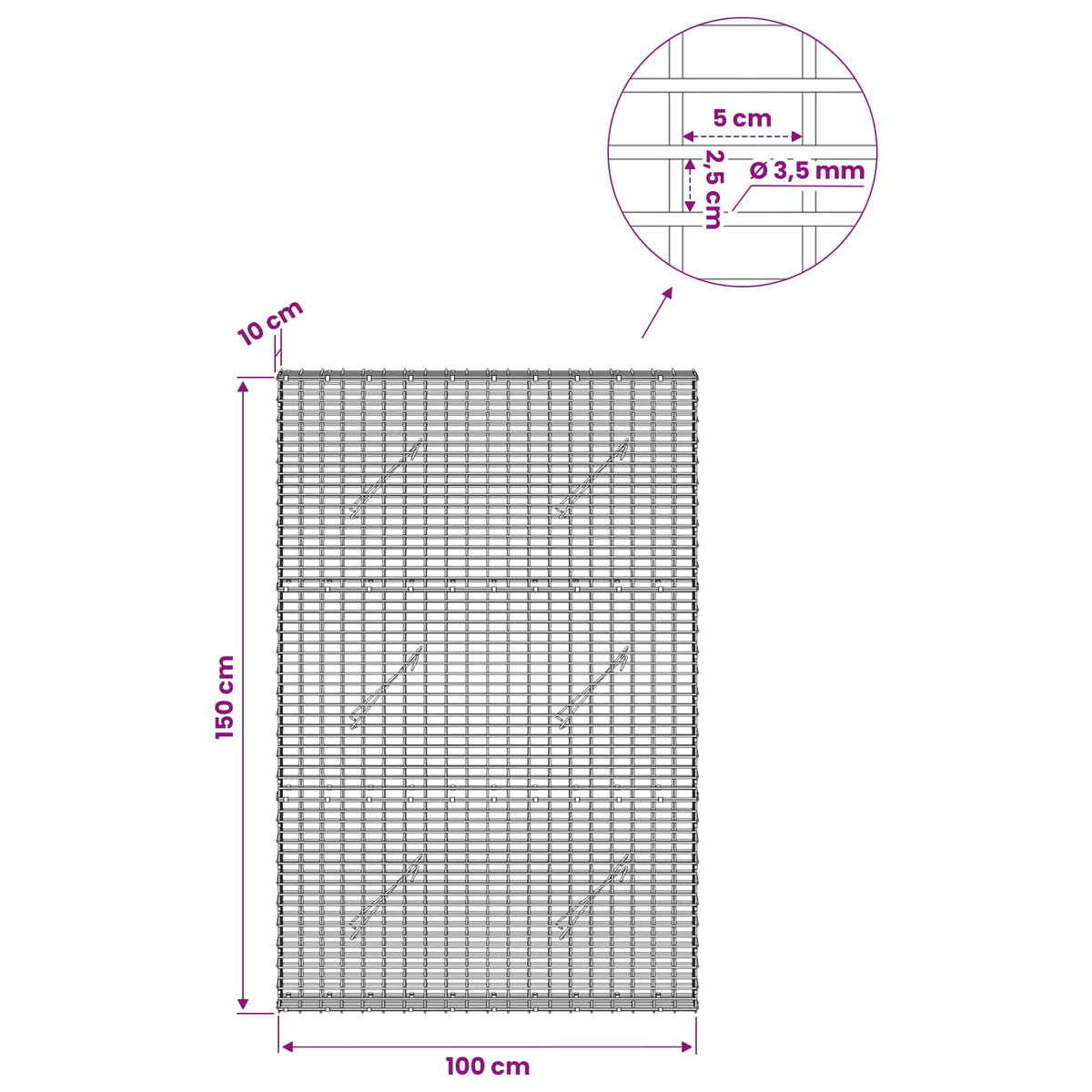 Gabion with 3.5 mm Wire and 5x2.5 cm Mesh 100x10x150 cm