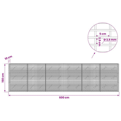 Gabion with 3.5 mm Wire and 5x2.5 cm Mesh 600x10x150 cm