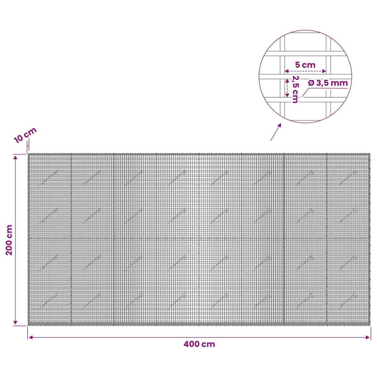 Gabion with 3.5 mm Wire and 5x2.5 cm Mesh 400x10x200 cm