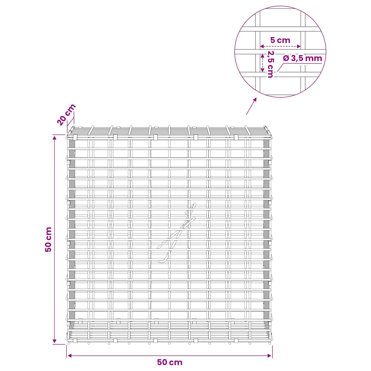 Gabion with 3.5 mm Wire and 5x2.5 cm Mesh 50x20x50 cm