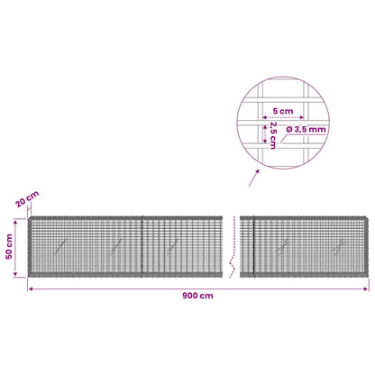 Gabion with 3.5 mm Wire and 5x2.5 cm Mesh 900x20x50 cm