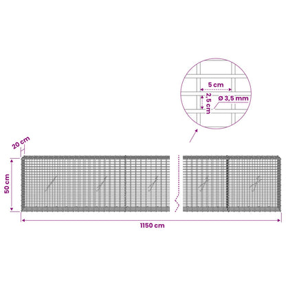 Gabion with 3.5 mm Wire and 5x2.5 cm Mesh 1150x20x50 cm