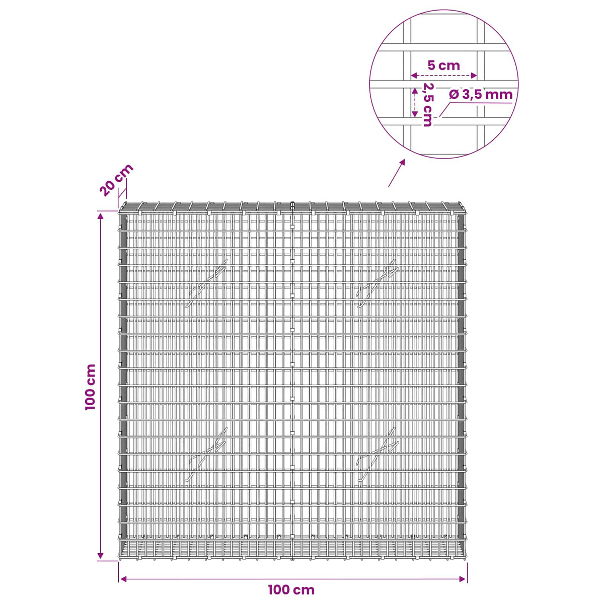 Gabion with 3.5 mm Wire and 5x2.5 cm Mesh 100x20x100 cm