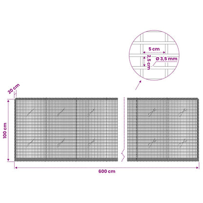 Gabion with 3.5 mm Wire and 5x2.5 cm Mesh 600x20x100 cm