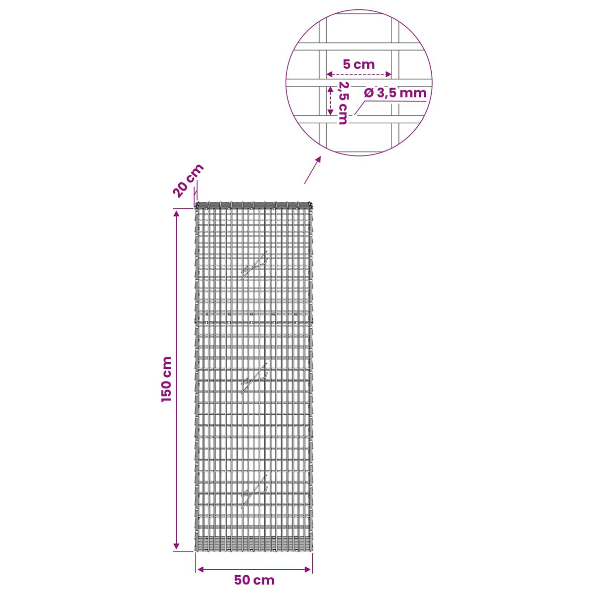Gabion with 3.5 mm Wire and 5x2.5 cm Mesh 50x20x150 cm