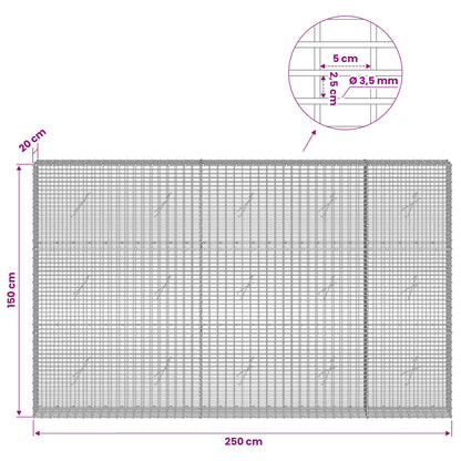 Gabion with 3.5 mm Wire and 5x2.5 cm Mesh 250x20x150 cm