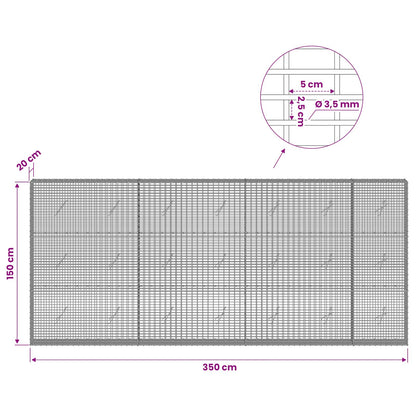 Gabion with 3.5 mm Wire and 5x2.5 cm Mesh 350x20x150 cm