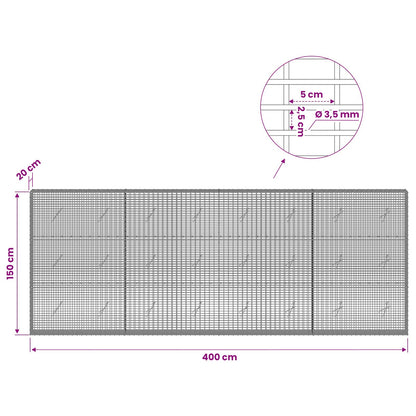 Gabion with 3.5 mm Wire and 5x2.5 cm Mesh 400x20x150 cm