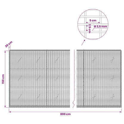 Gabion with 3.5 mm Wire and 5x2.5 cm Mesh 800x20x150 cm