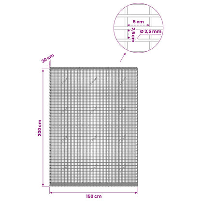 Gabion with 3.5 mm Wire and 5x2.5 cm Mesh 150x20x200 cm