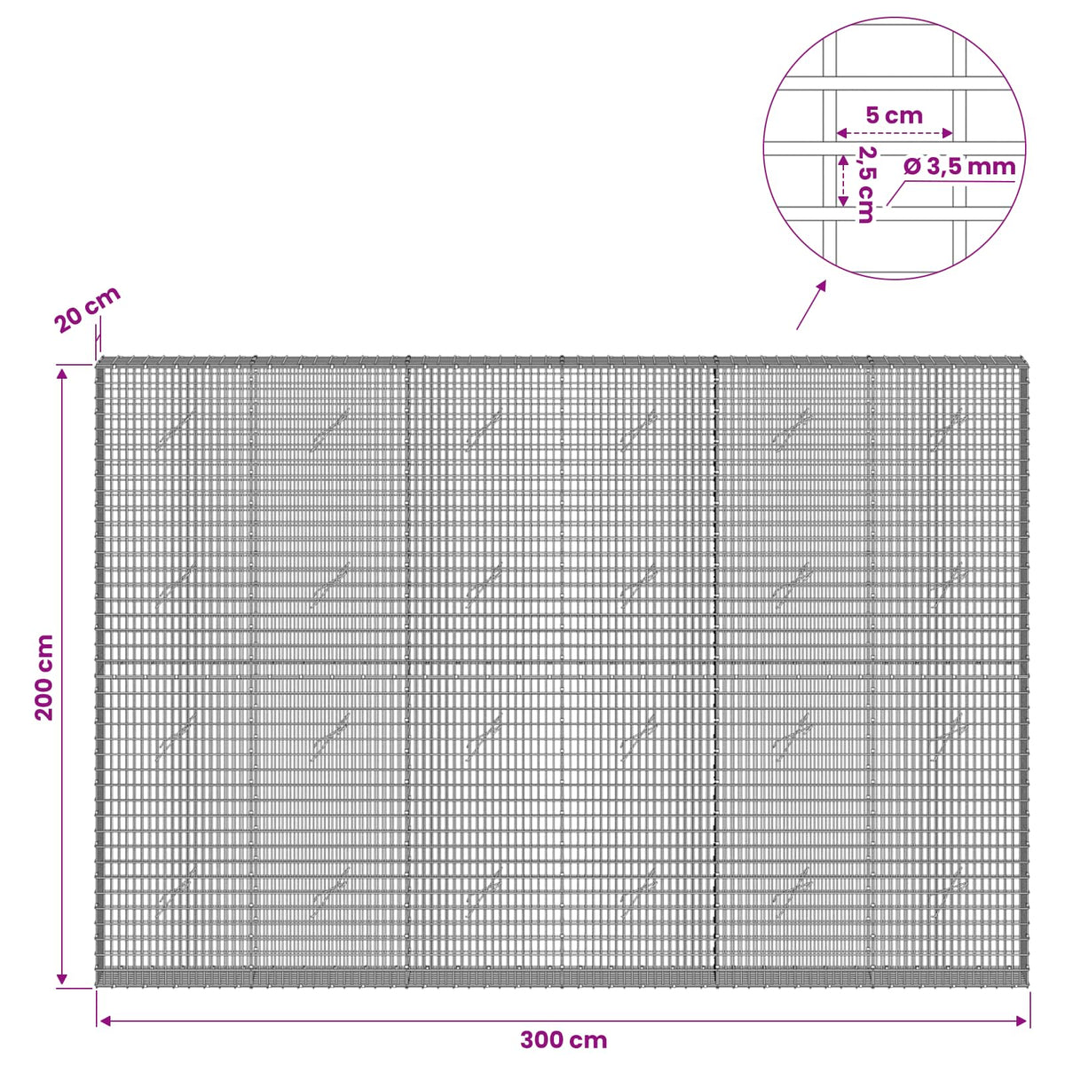 Gabion with 3.5 mm Wire and 5x2.5 cm Mesh 300x20x200 cm