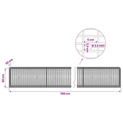 Gabion with 3.5 mm Wire and 5x2.5 cm Mesh 700x30x50 cm
