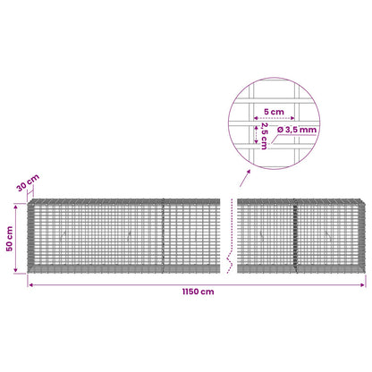 Gabion with 3.5 mm Wire and 5x2.5 cm Mesh 1150x30x50 cm