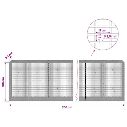 Gabion with 3.5 mm Wire and 5x2.5 cm Mesh 700x50x100 cm