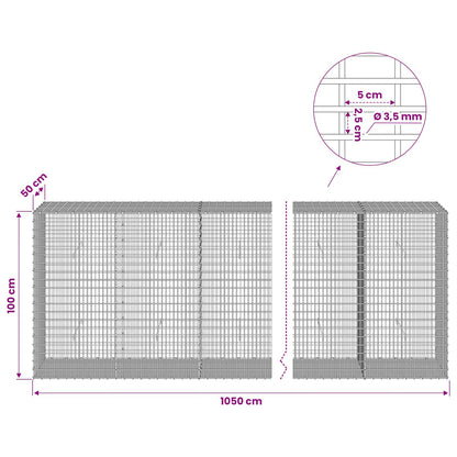 Gabion with 3.5 mm Wire and 5x2.5 cm Mesh 1050x50x100 cm