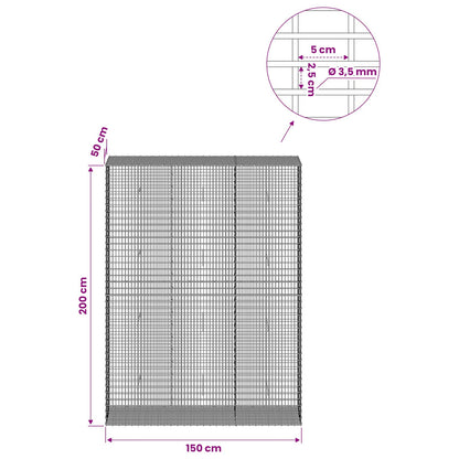 Gabion with 3.5 mm Wire and 5x2.5 cm Mesh 150x50x200 cm