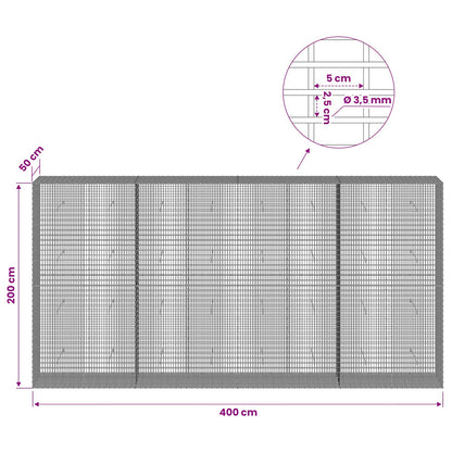 Gabion with 3.5 mm Wire and 5x2.5 cm Mesh 400x50x200 cm