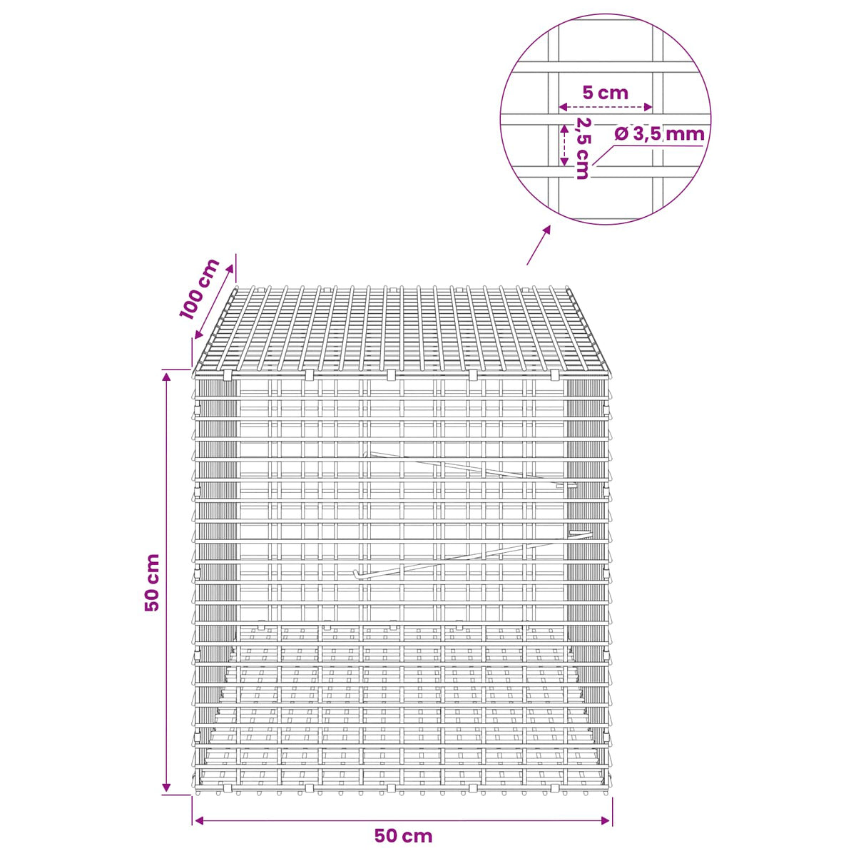 Gabion with 3.5 mm Wire and 5x2.5 cm Mesh 50x100x50 cm