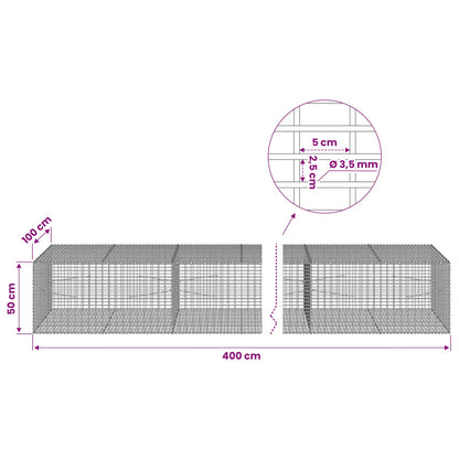 Gabion with 3.5 mm Wire and 5x2.5 cm Mesh 400x100x50 cm