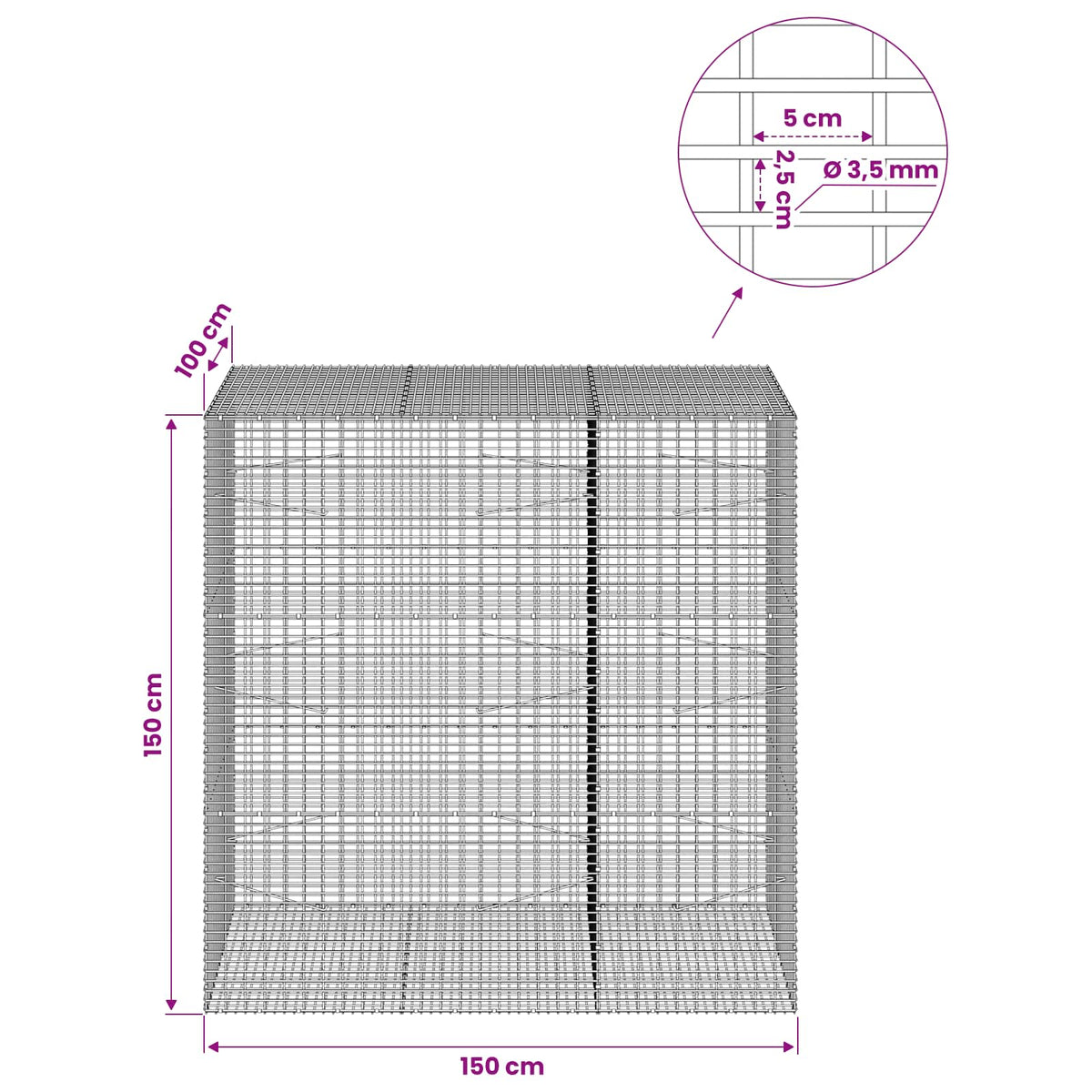 Gabion with 3.5 mm Wire and 5x2.5 cm Mesh 150x100x150 cm