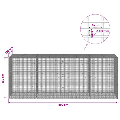 Gabion with 3.5 mm Wire and 5x2.5 cm Mesh 400x100x150 cm