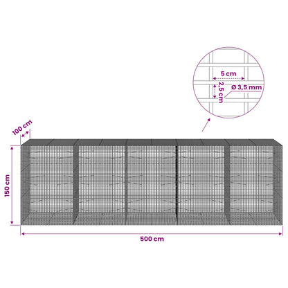 Gabion with 3.5 mm Wire and 5x2.5 cm Mesh 500x100x150 cm