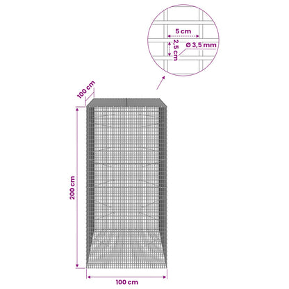 Gabion with 3.5 mm Wire and 5x2.5 cm Mesh 100x100x200 cm