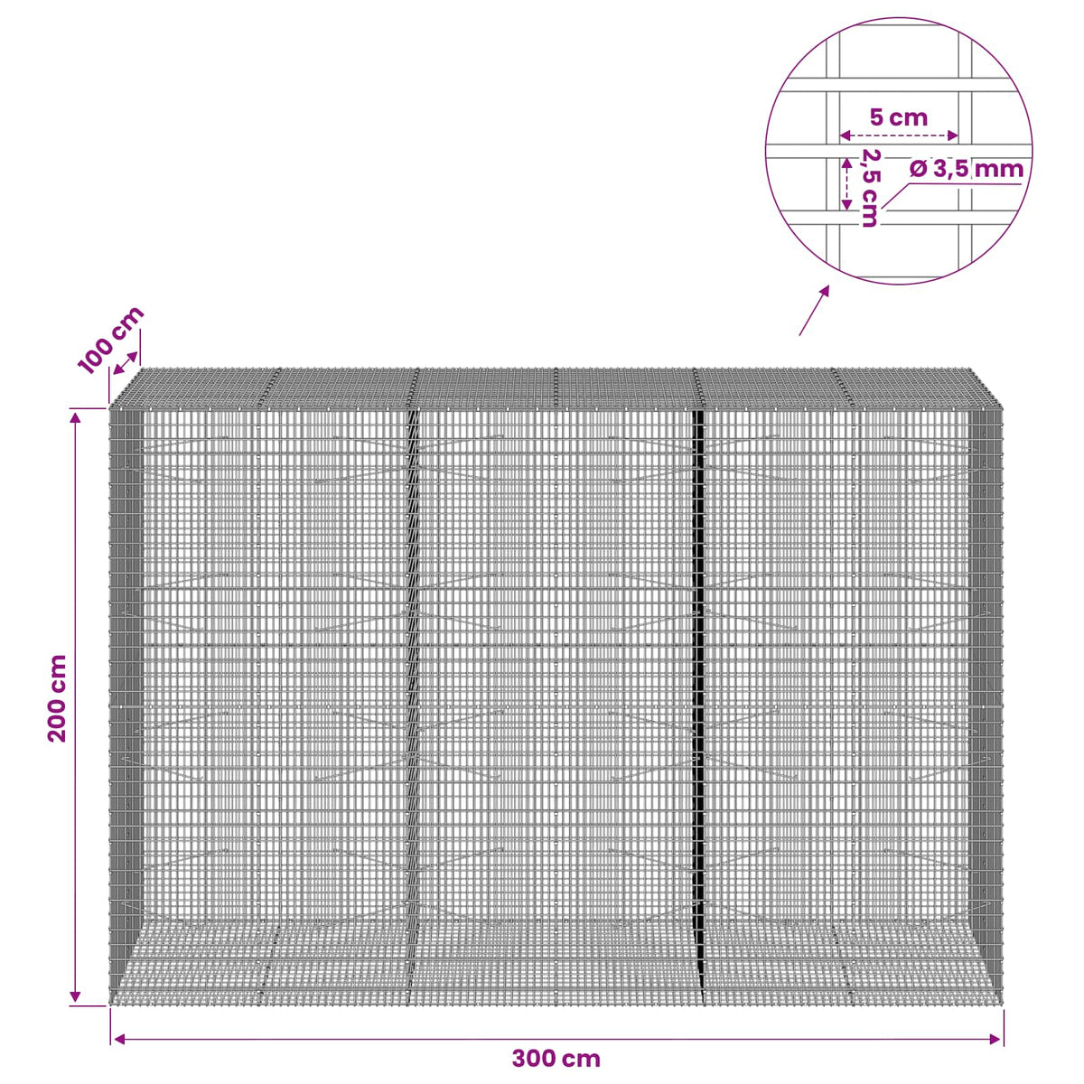 Gabion with 3.5 mm Wire and 5x2.5 cm Mesh 300x100x200 cm