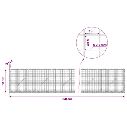 Gabion with 3.5 mm Wire and 5x5 cm Mesh 950x10x50 cm