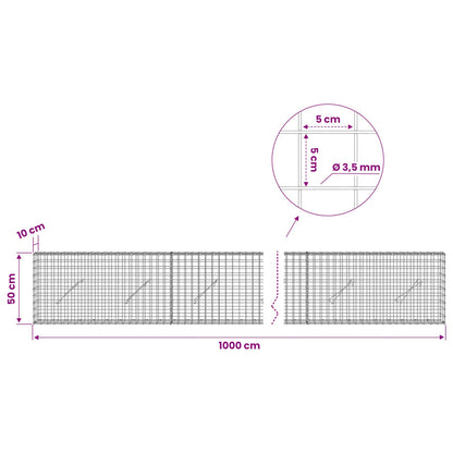 Gabion with 3.5 mm Wire and 5x5 cm Mesh 1000x10x50 cm