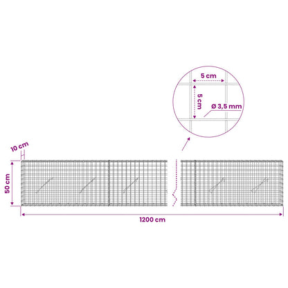 Gabion with 3.5 mm Wire and 5x5 cm Mesh 1200x10x50 cm