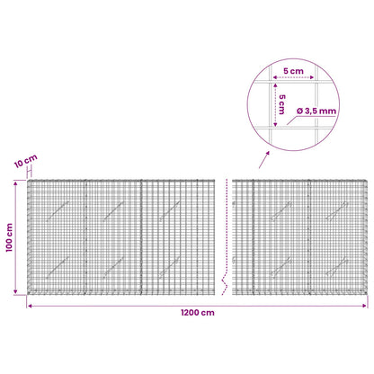 Gabion with 3.5 mm Wire and 5x5 cm Mesh 1200x10x100 cm