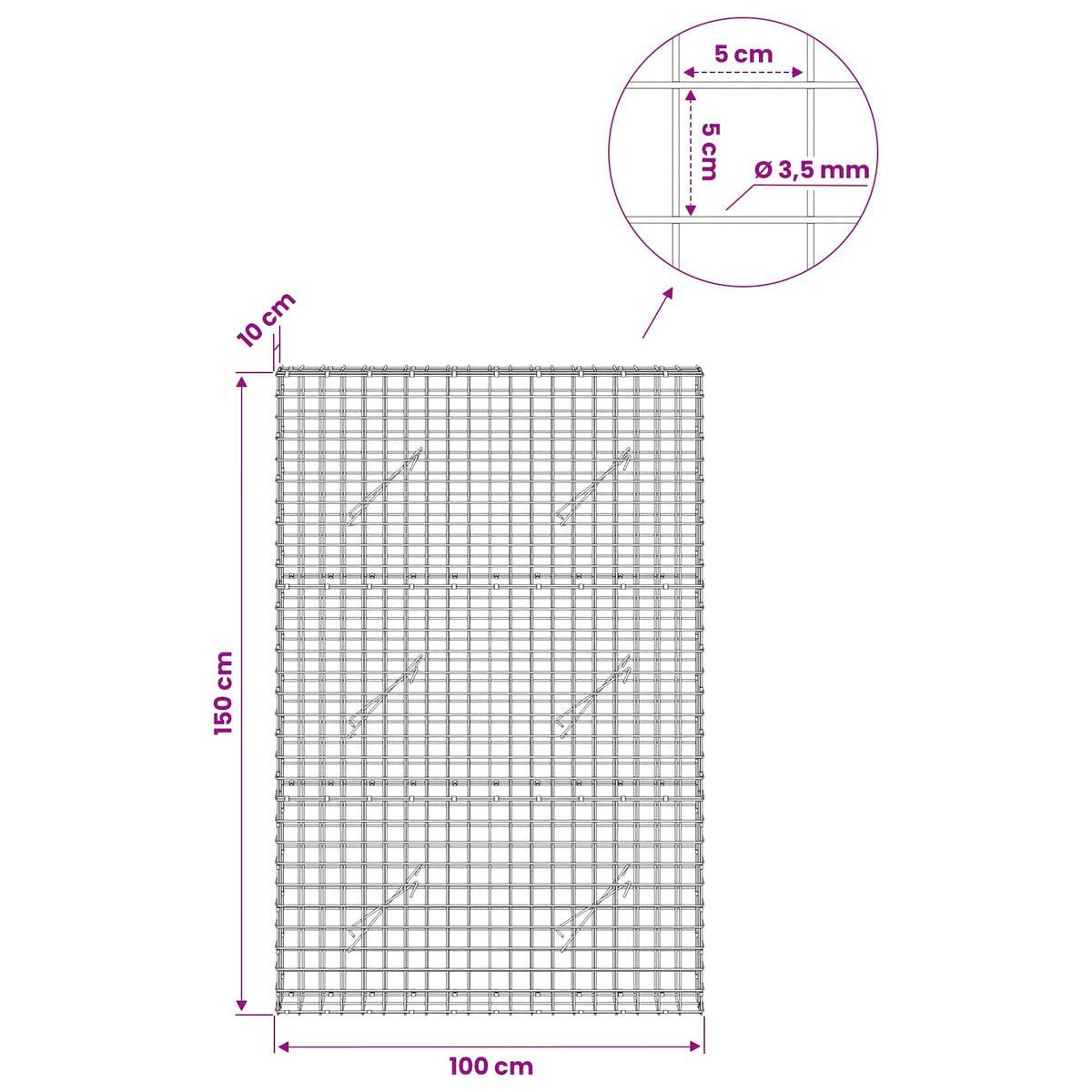 Gabion with 3.5 mm Wire and 5x5 cm Mesh 100x10x150 cm