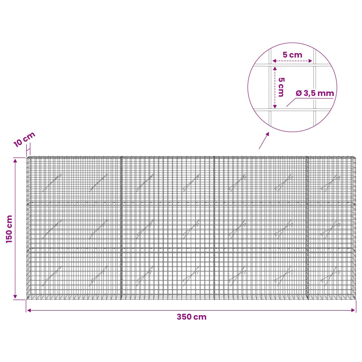 Gabion with 3.5 mm Wire and 5x5 cm Mesh 350x10x150 cm