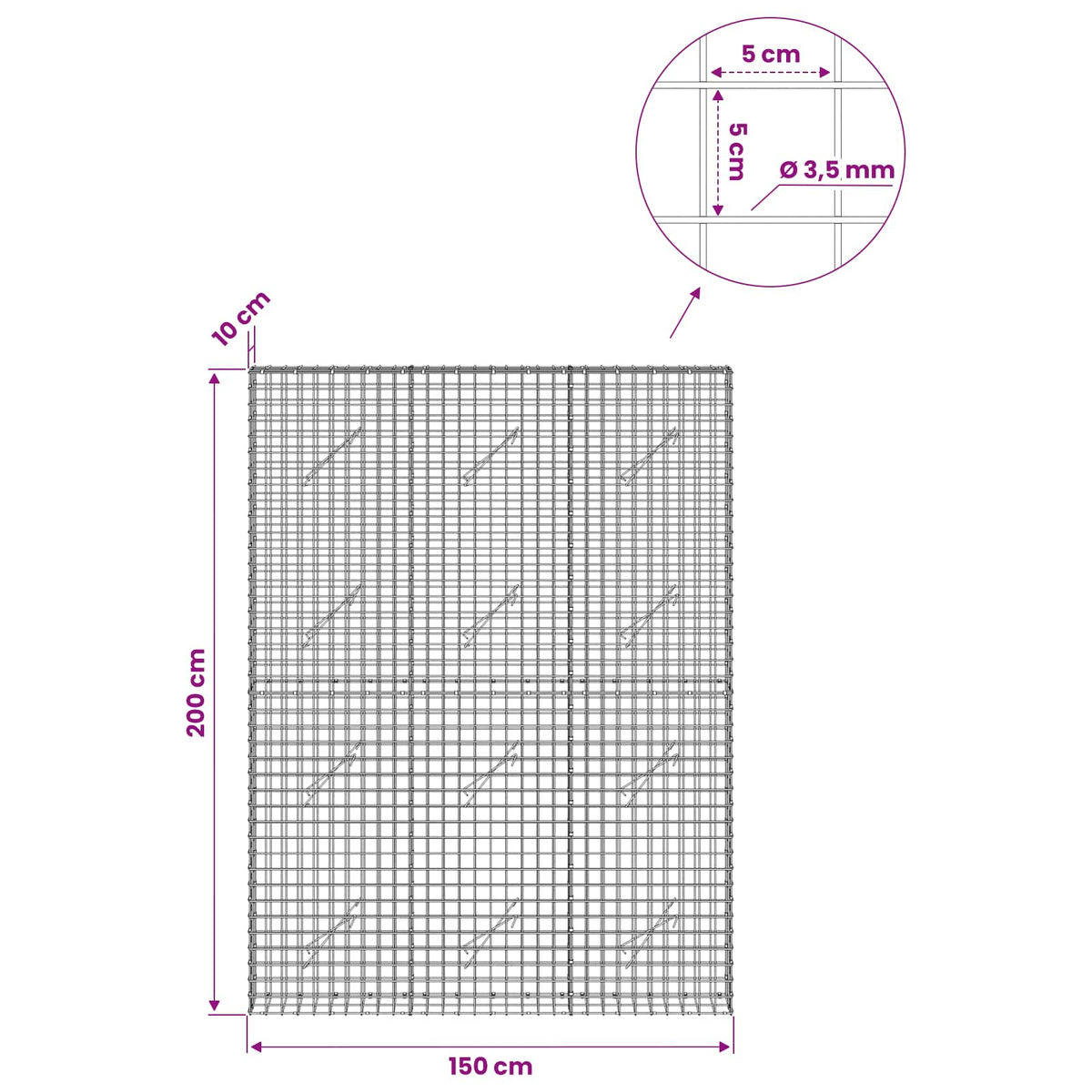 Gabion with 3.5 mm Wire and 5x5 cm Mesh 150x10x200 cm