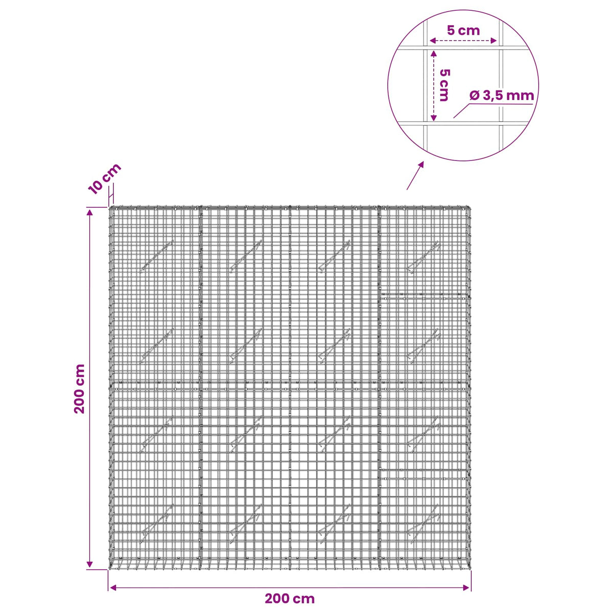 Gabion with 3.5 mm Wire and 5x5 cm Mesh 200x10x200 cm