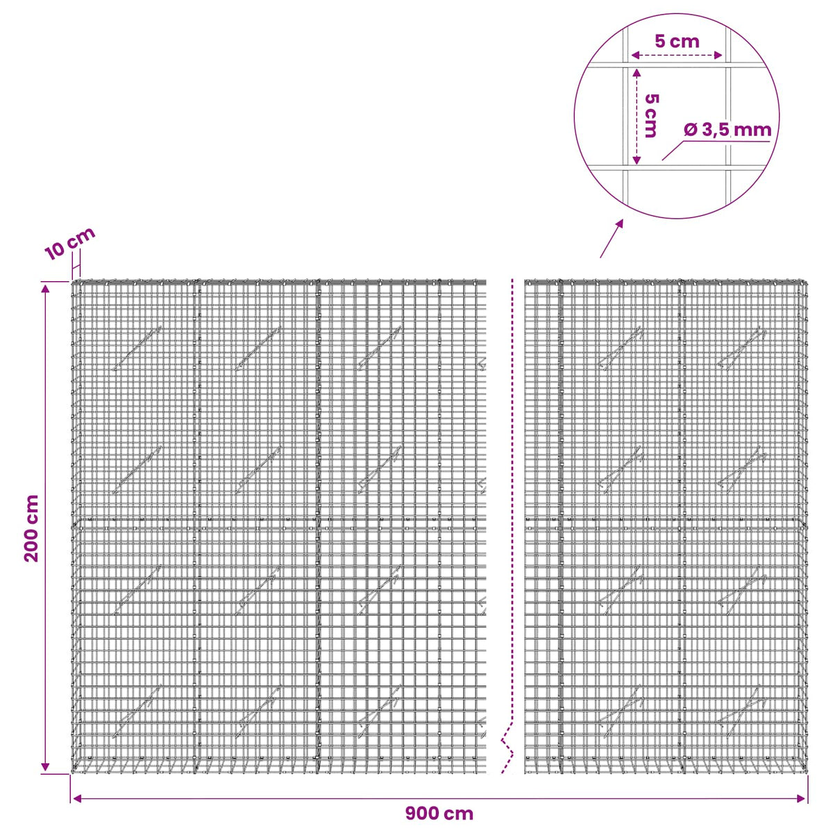 Gabion with 3.5 mm Wire and 5x5 cm Mesh 900x10x200 cm