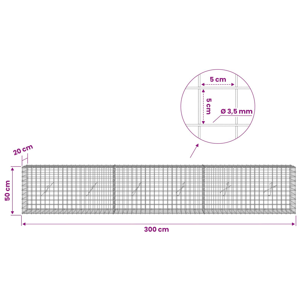 Gabion with 3.5 mm Wire and 5x5 cm Mesh 300x20x50 cm