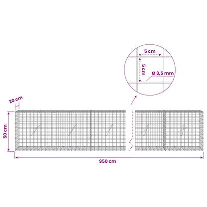Gabion with 3.5 mm Wire and 5x5 cm Mesh 950x20x50 cm
