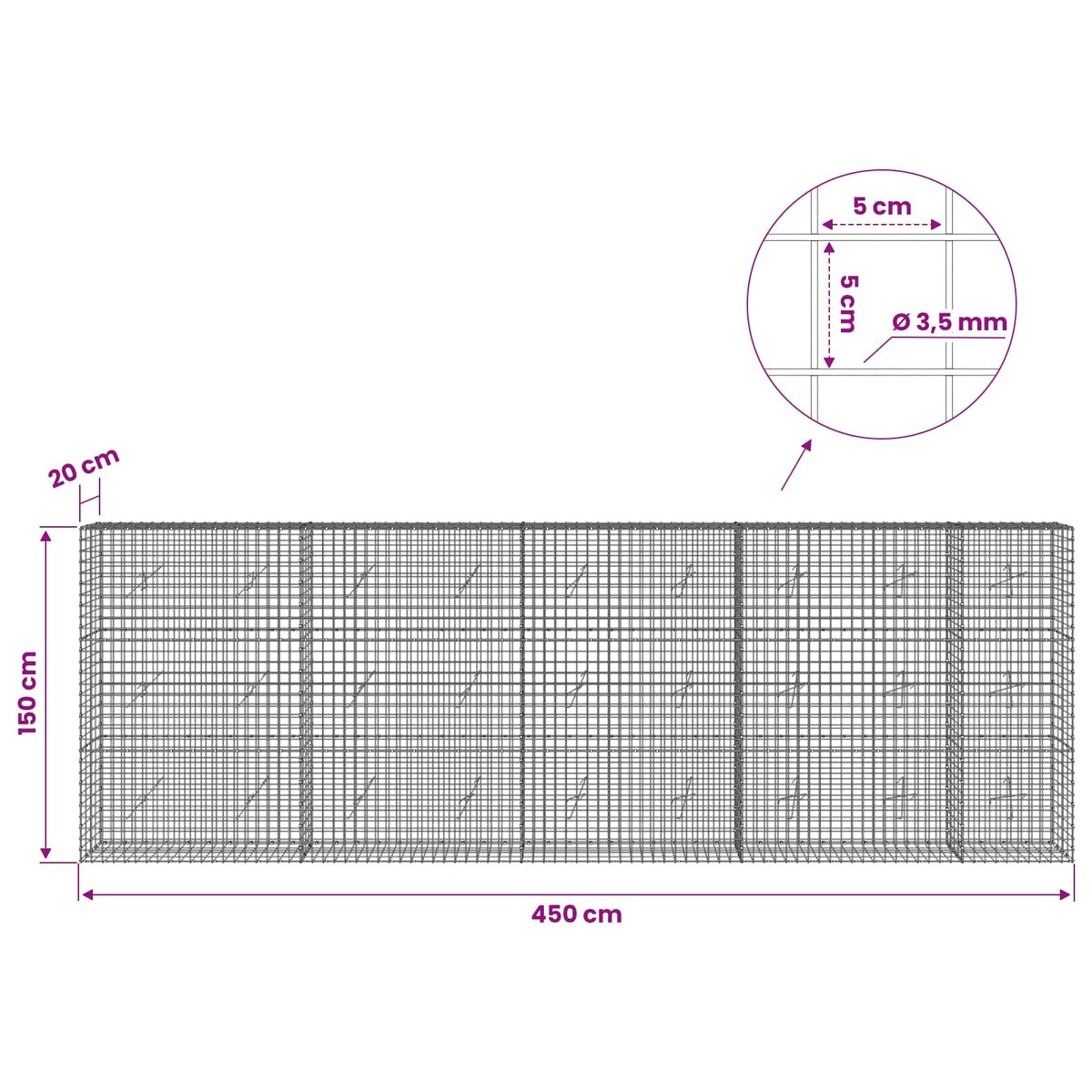 Gabion with 3.5 mm Wire and 5x5 cm Mesh 450x20x150 cm