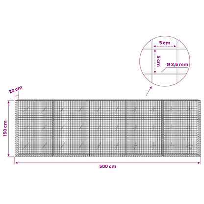 Gabion with 3.5 mm Wire and 5x5 cm Mesh 500x20x150 cm