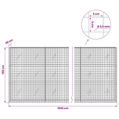 Gabion with 3.5 mm Wire and 5x5 cm Mesh 1000x20x150 cm